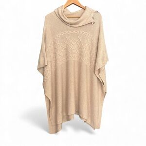 NYDJ Cozy Cable-Knit Oversized Cowl Neck Poncho Sweater XL – Neutral Taupe